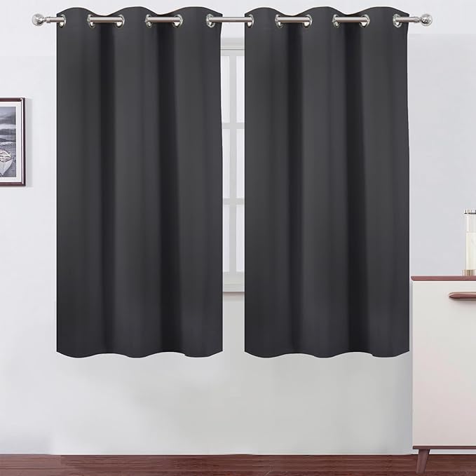 LEMOMO Blackout Curtains 42 x 63 inch/Dark Grey Curtains Set of 2 Panels/Thermal Insulated Room Darkening Bedroom Curtains