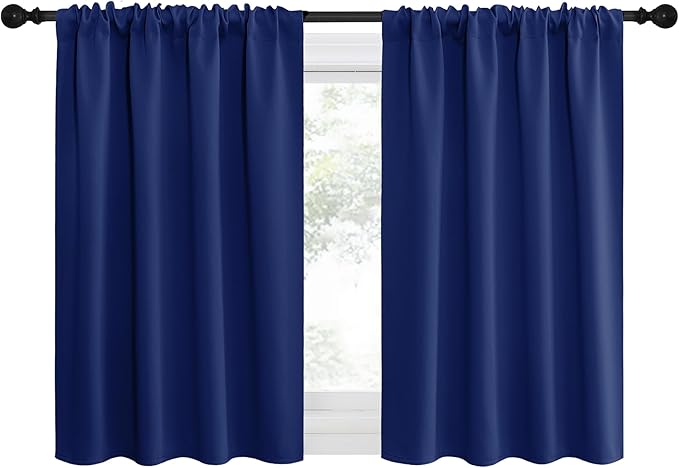 NICETOWN RV Blackout Curtains for Camper Windows, Navy Blue, 34" x 36", Set of 2, Kitchen Curtains, Short Blackout Drapes, Thermal Insulated Rod Pocket Window Treatment Draperies for Nursery