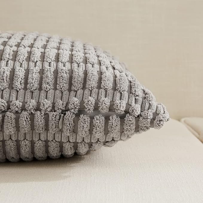 Fancy Homi 4 Packs Neutral Euro Decorative Throw Pillow Covers 26x26 Inch for Living Room Couch Bed Sofa, Rustic Farmhouse Boho Home Decor, Soft Plush Striped Corduroy Square Cushion Case 66x66 cm