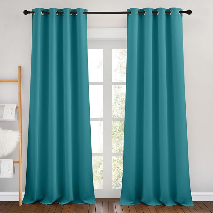 NICETOWN Peacock Teal Blackout Curtains for Living Room, Grommet Thermal Insulated Window Drapes Room Divider Blinds Sound Reducing for Living Room, W46 x L102, 2 Pieces