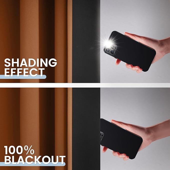 SimpleHome 100% Blackout Curtains for Bedroom,Thermal Insulated Orange Grommet Window Drapes Room Darkening Curtains for Living Room with Black Back,52 x 84 Inch,2 Panels