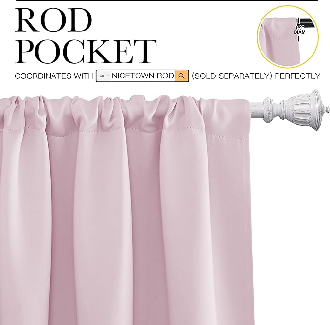 NICETOWN Blackout Curtains for Girls Room - Nursery Essential Thermal Insulated Solid Rod Pocket Top Blackout Drapes (Lavender Pink, 1 Pair, 52 x 72 Inch)
