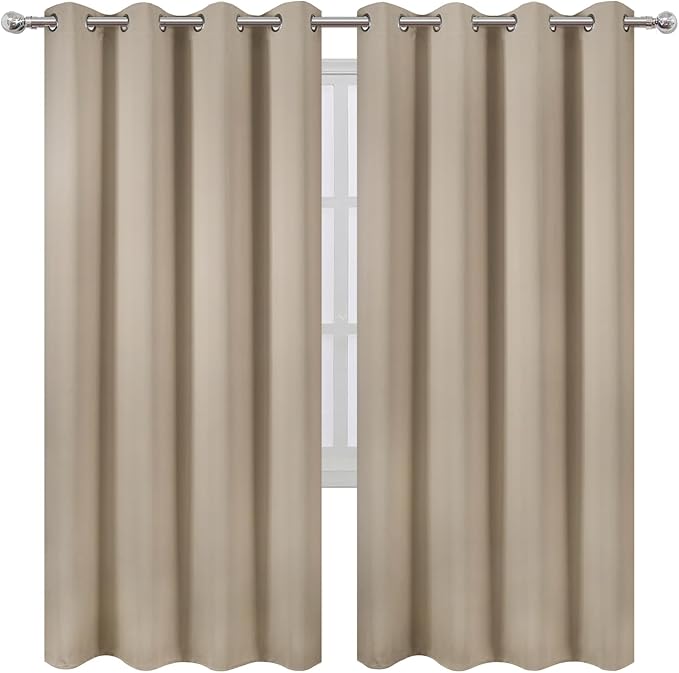 LEMOMO Khaki Thermal Blackout Curtains/52 x 72 Inch/Set of 2 Panels Room Darkening Curtains for Bedroom