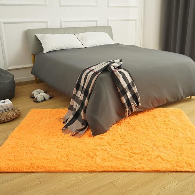 Amearea Premium Soft Fluffy Rug Modern Shag Carpet, 5.3x7.5 Feet, Fuzzy Plush Rugs for Living Room Bedroom Kids Room Home Decor, Nursery Non Slip Indoor Shaggy Carpets, Orange