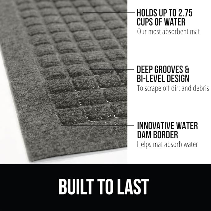 GORILLA GRIP® Ultra Absorbent Front Door Mat Outside Entrance, 72x24, Traps Dirt and Moisture, HydroABSORB Indoor Outdoor Doormat Holds Up to 2.75 Cups Water, Stain and Fade Resistant Welcome Mat Grey