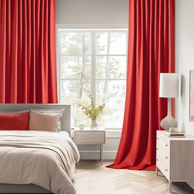 MIULEE Christmas Red Back Tab Blackout Curtains 108 Inch Long 2 Panels Set for Living Room Bedroom, Rod Pocket/Pinch Pleat Extra Long Thermal Insulated Room Darkening Pleated Light Blocking Drapes