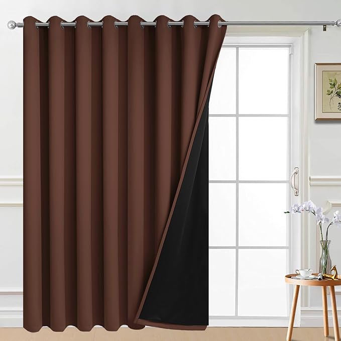 Yakamok 100% Blackout Thermal Insulated Curtains, Noise Reducing Barrier Panel for Sliding Glass Door, 2 Thick Layers Heat Full Light Blocking Patio Door Drapery, Dove Grey, W100 x L96, 1 Panel