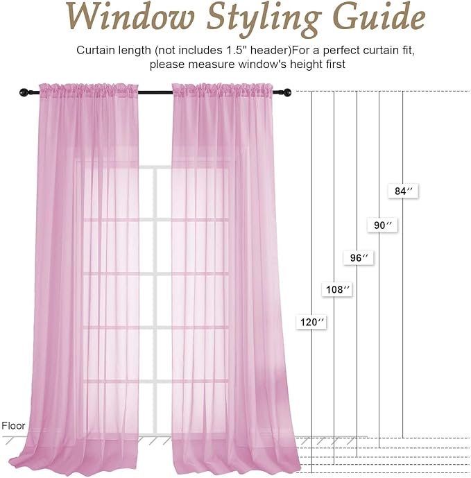 OVZME Sheer Light Pink Curtains 108 Inches Long 2 Panels Set, 59 Inch Extra Wide Lightweight Airy Light Pink Sheer Curtain for Living Room Bedroom, Filmy Voile Rod Pocket, 59Wx108L Inches