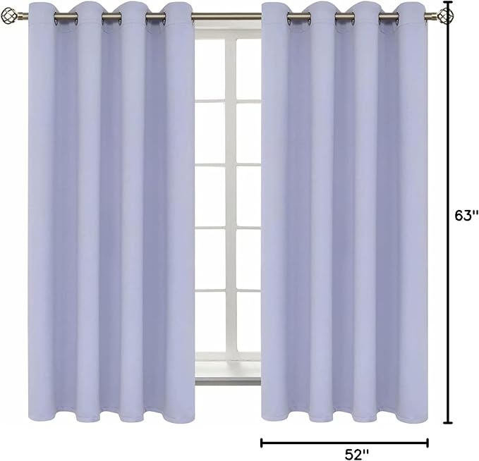 BGment Room Darkening Curtains 63 Inches Long - Grommet Thermal Insulated Drapes Window Treatment Curtains for Bedroom, 2 Panels, 52 x 63 Inch, Lavander