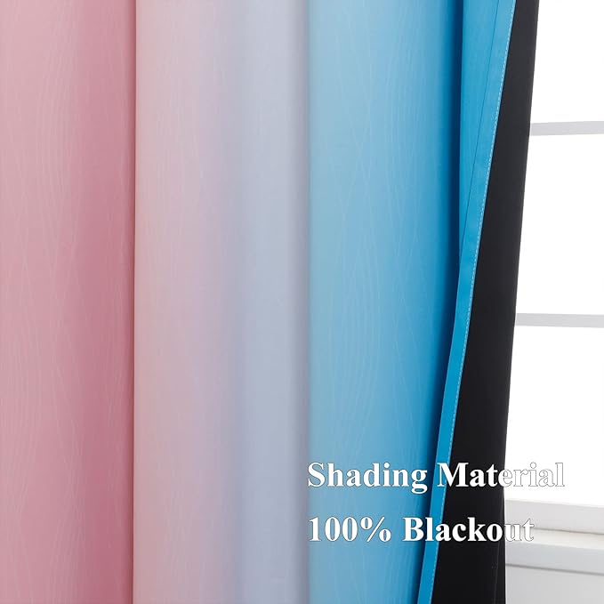 Estelar Textiler Ombre Pink and Blue Blackout Curtains 72 Inch Length 2 Panels, Full Light Blocking Curtains for Bedroom, Grommet Thermal Insulated Gradient Drapes for Living Room, 52x72 Inch