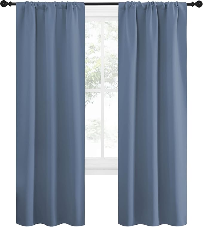 NICETOWN Blackout Curtains for Living Curtains, Home Decoration Solid Thermal Insulated Draperies & Drapes, Blackout Window Curtains for Kitchen (Stone Blue, 2 Panels, 34 in x 72 in (W x L))