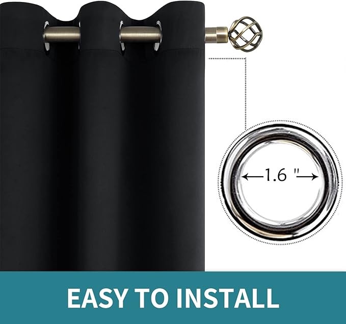 BGment Black Blackout Curtains for Bedroom 63 Inch Length 2 Panels Set, Room Darkening Light Blocking Thermal Insulated Grommet Window Drapes, Each Panel 46 Inch Wide