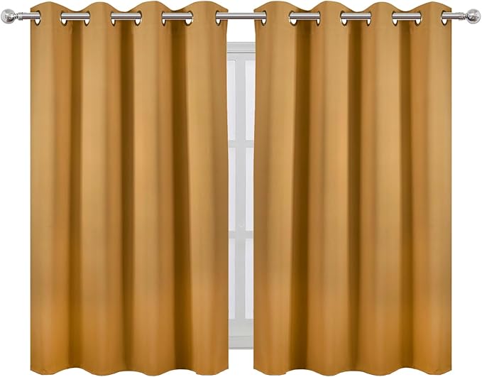 LEMOMO Mustard Yellow Thermal Blackout Curtains/52 x 45 Inch/Set of 2 Panels Room Darkening Curtains