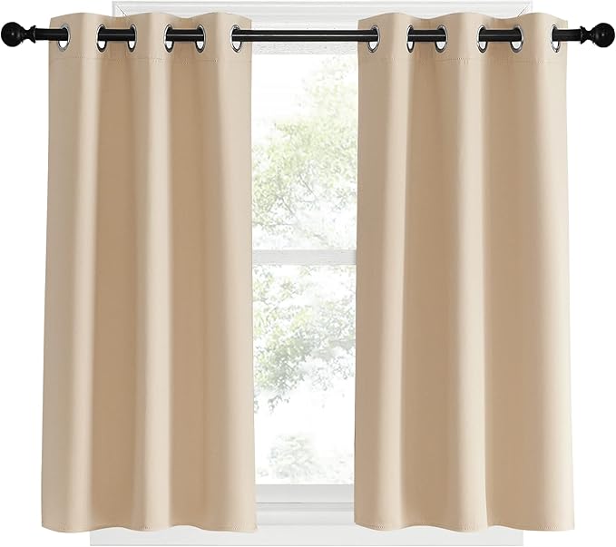 NICETOWN Bedroom Blackout Curtains and Drapes, Biscotti Beige, Set of 2, 34 by 40, Window Treatment Thermal Insulated Solid Grommet Blackout Draperies for Kitchen/Cafe