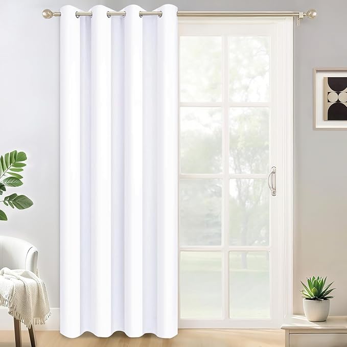 Yakamok Wide Thermal Blackout Patio Door Curtain Panel,Pure White Grommet Sliding Door Insulated Curtains, Extra Wide Curtains for Sliding Glass Door,Pure White, W52 x L84, 1 Panel