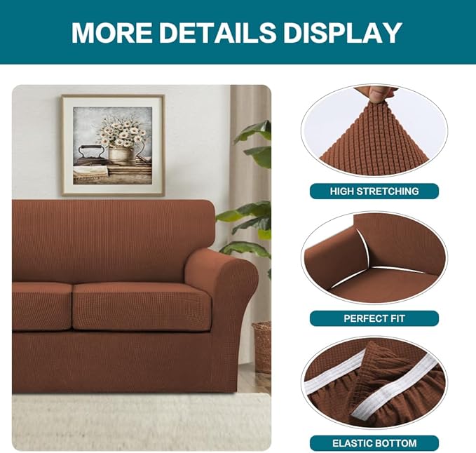 Turquoize 2 Piece Chair Covers Chair Slipcovers for Living Room Armchair Couch Cover Chair Sofa Cover with Individual Cushion Covers Furniture Cover for Chairs Feature Jacquard Fabric (Chair, Caramel)