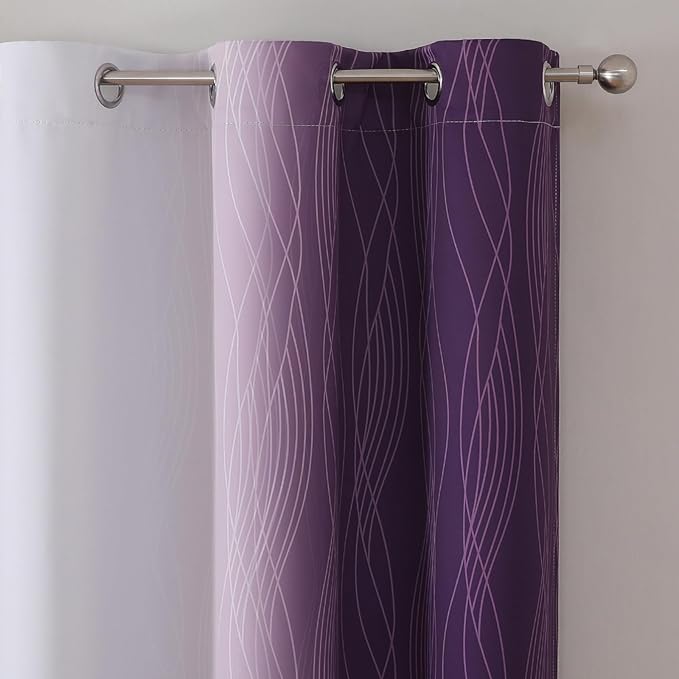 Estelar Textiler Purple and Greyish White Ombre Blackout Curtains 45 Inch Length 2 Panels, Full Room Darkening Gradient Drapes for Kitchen,Thermal Insulated Grommet Short Curtains for Bathroom,42Wx45L