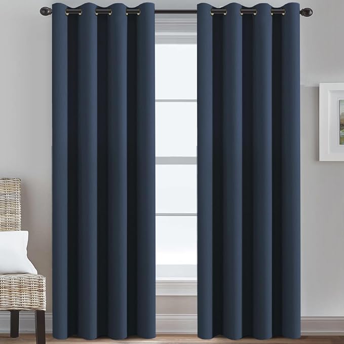 H.VERSAILTEX Blackout Curtain for Living Room Extra Long, Thermal Insulated Bedroom Curtains Grommet Top, Noise Reducing Patio Door Curtain - Navy Blue, One Panel, 52'W x 102'L