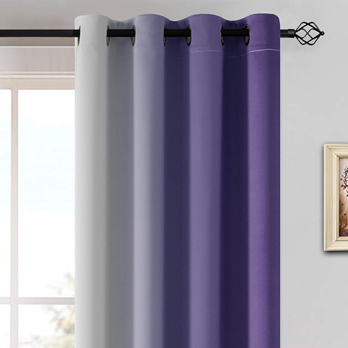 Yakamok Greyish White and Lavender Purple Ombre Curtains,Light Blocking Curtains,Room Darkening Grommet Window Drapes for Bedroom(Lavender Purple,52x63 Inch,2 Panels)