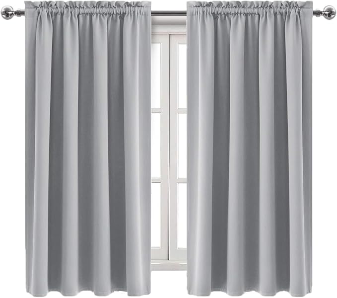 DWCN Blackout Curtains Room Darkening Thermal Insulated Bedroom Curtains Window Curtain Panels, 52 x 63 inches Long, Set of 2 Silver Grey Rod Pocket Drapes