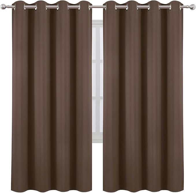 LEMOMO Blackout Curtains 66 x 72 Inch Long Chocolate Curtains Set of 2 Panels Room Darkening Curtains for Bedroom and Living Room