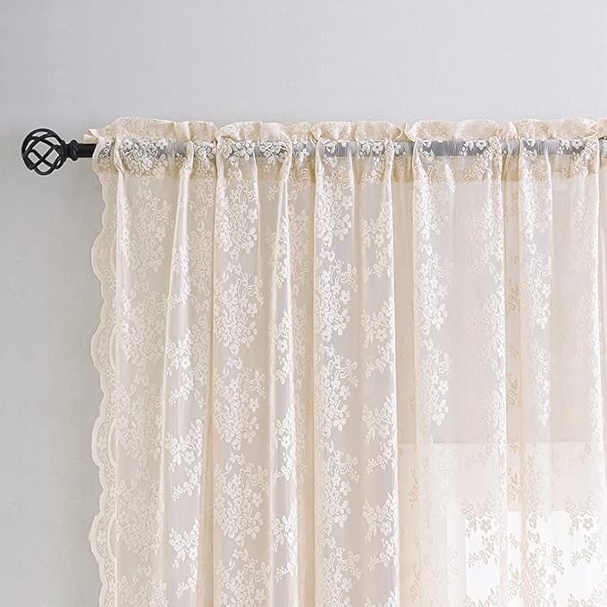YJ YANJUN Vintage Lace Curtains 72 inchLength Romantic Flowers Sheer Pink Lacy Curtains for Girls Bedroom Living Room Rod Pocket Light Filtering 52 x 72 Inch Dusty Pink