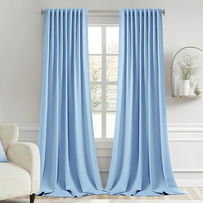 MIULEE Sky Blue Back Tab Blackout Curtains 102 Inch Long 2 Panels Set for Bedroom, Rod Pocket/Pinch Pleated Thermal Insulated Living Room Darkening Light Blocking Floor to Ceiling Drapes