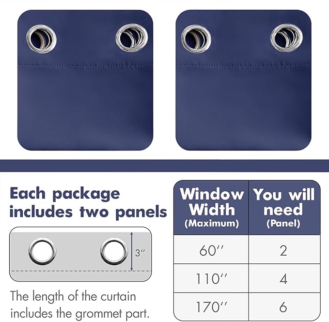 MIULEE Blackout Curtains for Bedroom Living Room Thermal Insulated Room Darkening Grommet Top Solid Light Blocking Drapery Set of 2 Window Panels 52 x 72 Inches Navy Blue