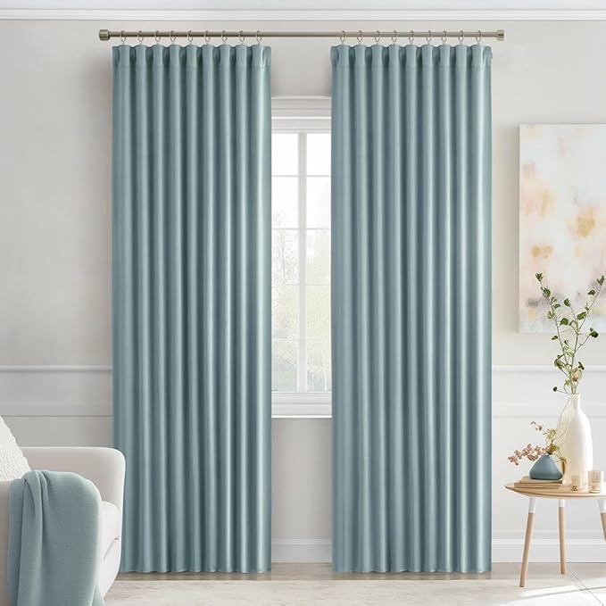 MIULEE Slate Blue Back Tab Blackout Curtains 84 Inch Length 2 Panels Set for Living Room Bedroom Privacy, Rod Pocket/Pinch Pleat Thermal Insulated Room Darkening Pleated Light Blocking Drapes