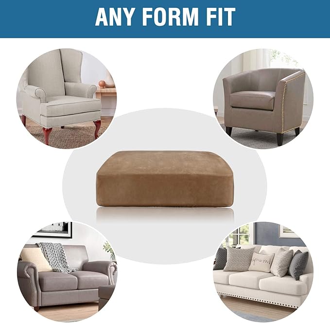 H.VERSAILTEX Velvet Stretch Couch Cushion Cover Plush Cushion Slipcover for Chair Loveseat Sofa Cushion Furniture Protector Seat Cushion Sofa Cover (2 Piece Large Sofa Cushion Covers, Camel)