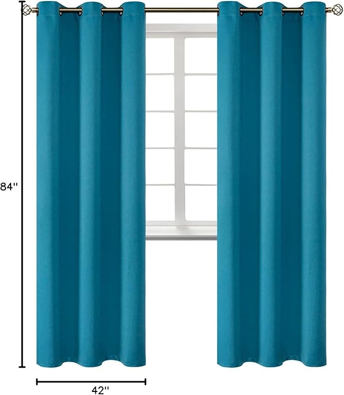 BGment Blackout Curtains - Grommet Thermal Insulated Room Darkening Bedroom and Living Room Curtains, Set of 2 Panels (42 x 84 Inch, Peacock Blue)