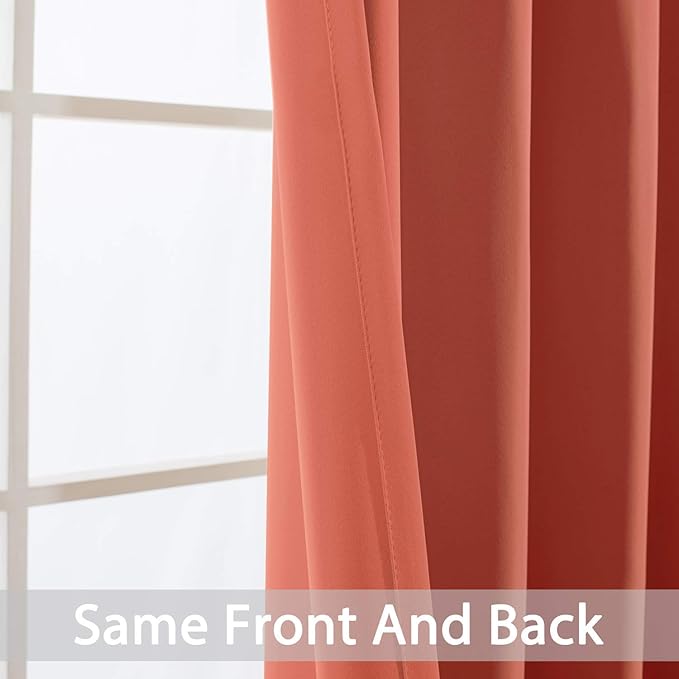 Yakamok 96 inch Long Solid Blackout Curtains with Grommet, Room Darkening Thermal Insulated Window Drapes for Bedroom (52x96 Inch, Coral Orange, 2 Panels)