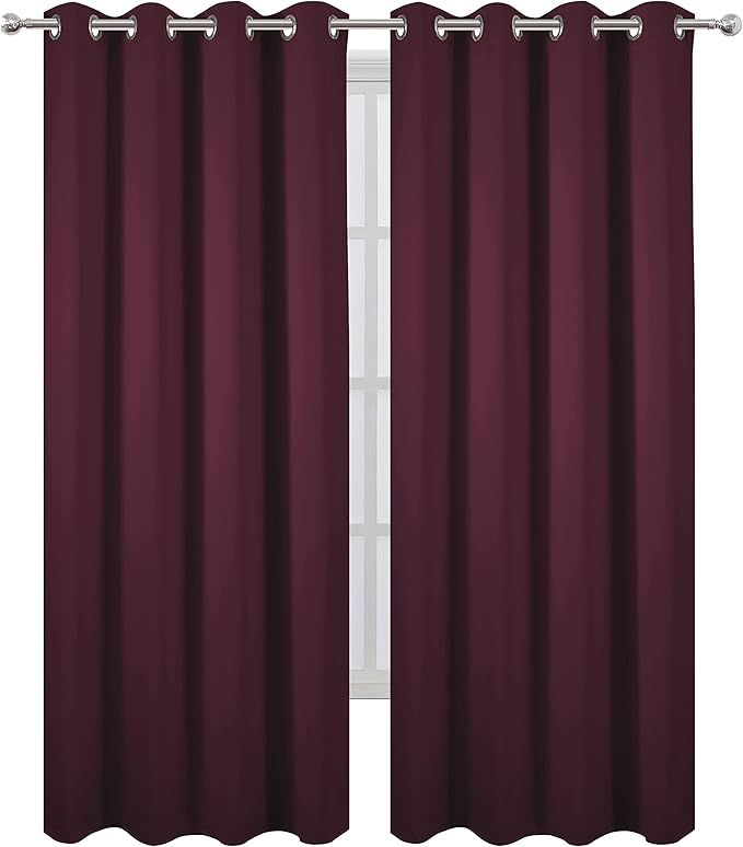LEMOMO Burgundy Red Thermal Blackout Curtains/52 x 84 Inch/Set of 2 Panels Room Darkening Curtains for Bedroom