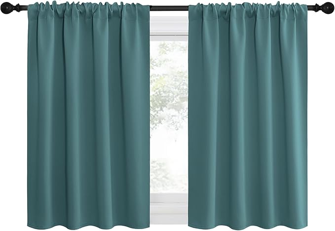 NICETOWN 2 Panels Blackout Curtains, Rod Pocket Thermal Insulated Drapes for Kitchen, Heavy Duty Small Window Treatment for Dorm Room, Studio Apartment, Basement (Sea Teal, W42 x L30)
