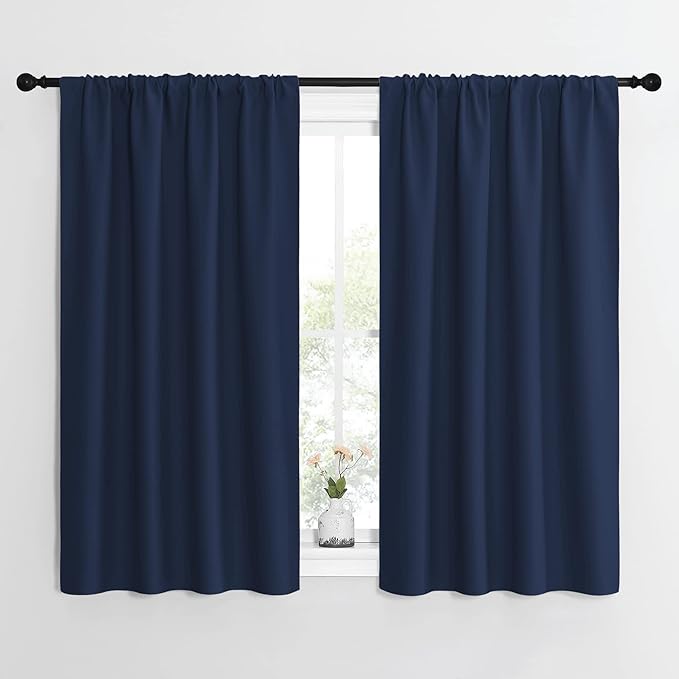 NICETOWN Kitchen Curtains, Short Blackout Curtains & Drapes, Thermal Insulated Blackout Curtain Panels for Kids Room, Play Room (Navy, 42" Wide by 54" Long, 2 PCs)