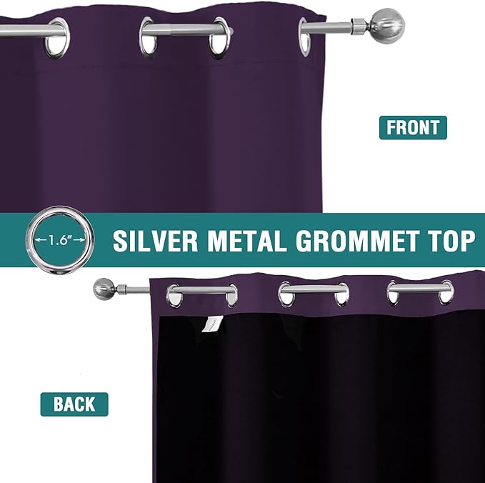 ChrisDowa 100% Blackout Curtains 120 inch Long for Bedroom with Black Liner, 2 Thick Layers Total Blackout Thermal Insulated Grommet Long Window Curtains 2 Panels Set (Royal Purple, 52 x 120 Inch)