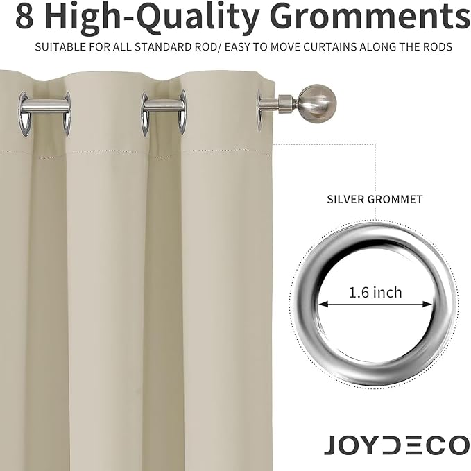 Joydeco Blackout Curtains 63 Inch Length 2 Panels Set, Thermal Insulated Long Curtains& Drapes 2 Burg, Room Darkening Grommet Drapes for Bedroom Living Room Window (Light Beige, W52 x L63 Inch)