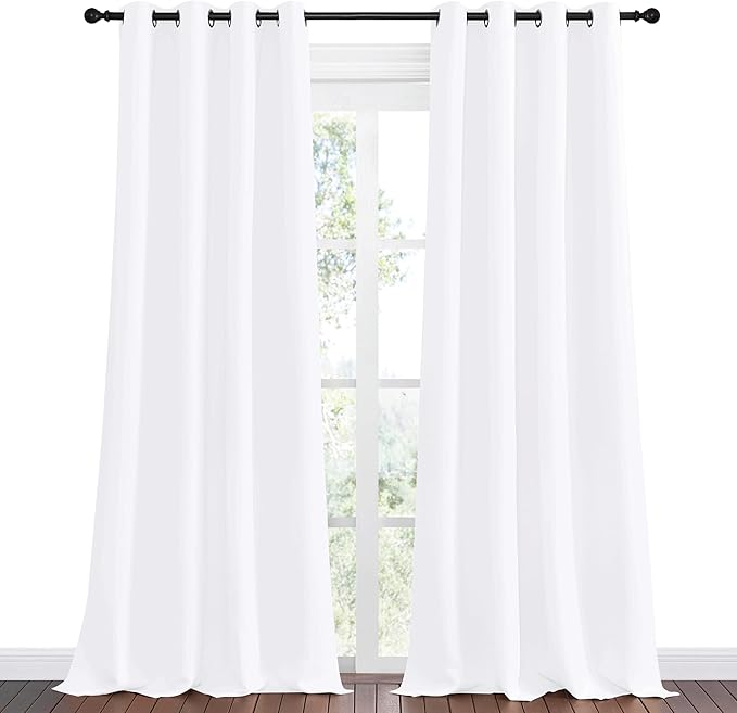 NICETOWN Blackout Curtains for Kids Room, Pure White, Set of 2, 55 x 102 Inch, Triple Weave Microfiber Home Thermal Insulated Solid Ring Top Blackout Panels/Drapes for Bedroom