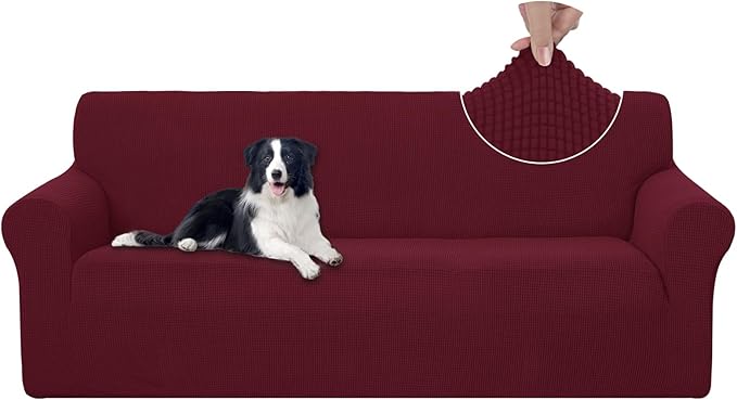 U-NICE HOME Stretch Couch Cover Sofa Cover Washable Sofa Slipcover Furniture Protector for 3 Cushion Couch Sofa Pet Friendly(Sofa, Burgundy)