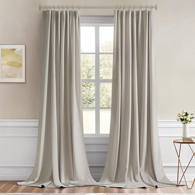 MIULEE Natural Back Tab Blackout Curtains 120 Inch Long 2 Panels Set for Bedroom, Rod Pocket/Pinch Pleated Extra Long Thermal Insulated Living Room Darkening Light Blocking 10FT Drapes