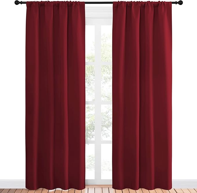 NICETOWN Christmas Burgundy Curtains Blackout Drapes - Home Decorations Thermal Insulated Solid Blackout Living Room Curtains/Draperies for Present (1 Set, 42 x 84 inches, Red)