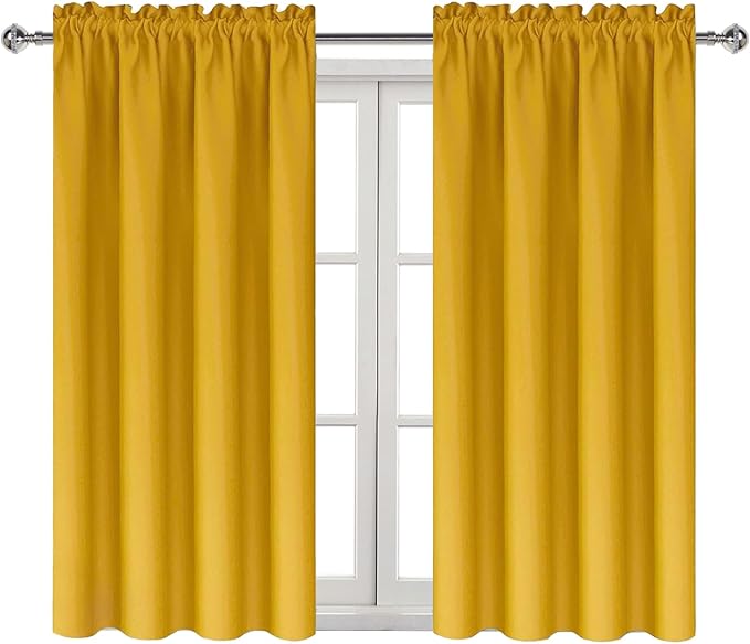 DWCN Yellow Room Darkening Blackout Curtains - Thermal Insulated Privacy Energy Saving Window Curtain Drapes 42 x 54 inch Length, Set of 2 Bedroom Living Room Curtains