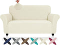 ZNSAYOTX Super Stretch Loveseat Covers (57"-70"), New Striped Love Seat Slipcover, Dogs Pet Friendly Anti-Slip Couch Protector Spandex Durable 2 Seater Fabric Sofa Cover (Beige, Loveseat)