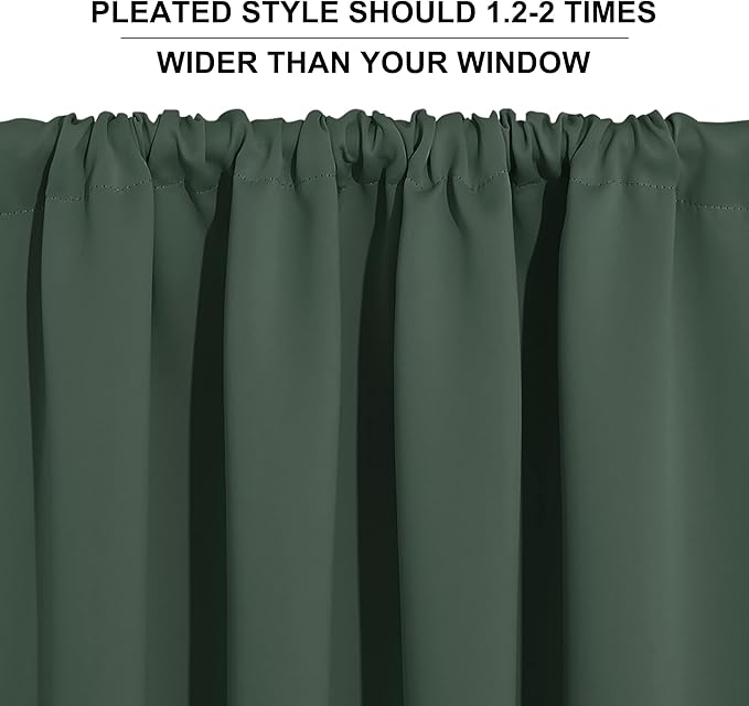 RYB HOME Blackout Curtains for Bedroom Living Room 72 inches Long, Thermal Insulated Privacy Rod Pocket Drapes for Nursery Office Home Theater, Width 42 by Length 72, Dark Green, 2 Panels