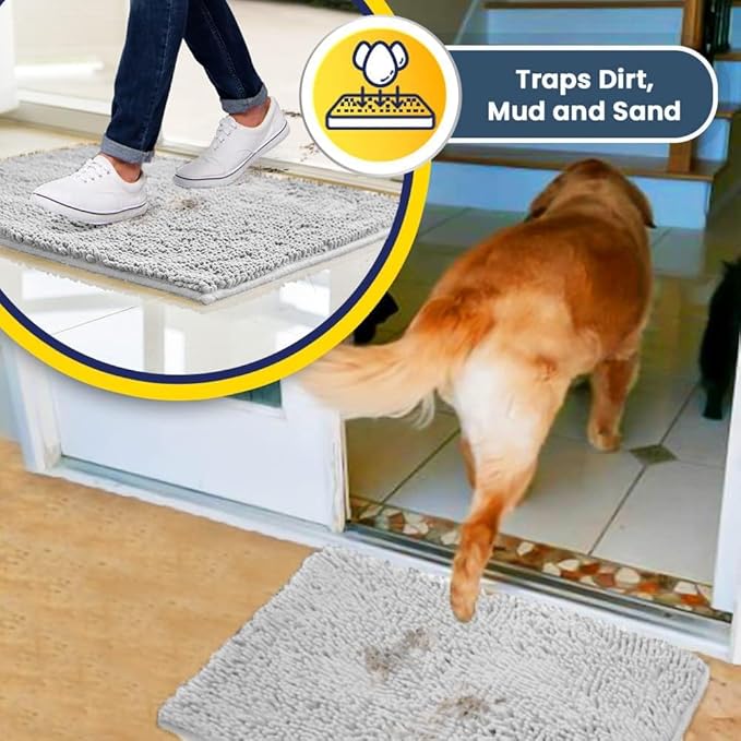 Muddy Mat® | Super Absorbent Door Mat Indoor, Microfiber Quick Dry Chenille Entryway Rug, Non-Slip Front Door Mat, Indoor Mats for Entryway, Machine Washable Pet Rug,-White Runner 59"X24"