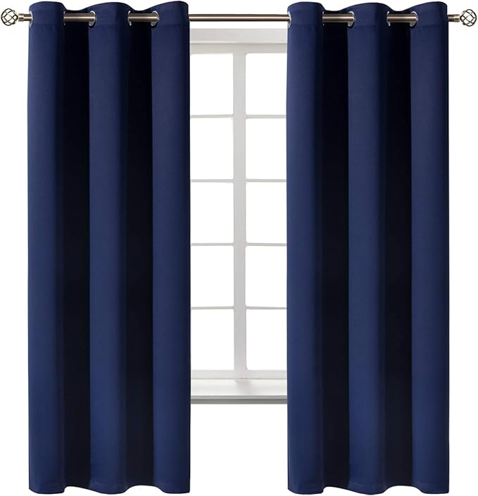 BGment Blackout Curtains for Bedroom 63 Inches Long - Navy Blue Room Darkening Thermal Insulated Sunlight Blocking Grommet Window Drapes for Kids Boys Room, Set of 2 Panels, 42 x 63 Inch