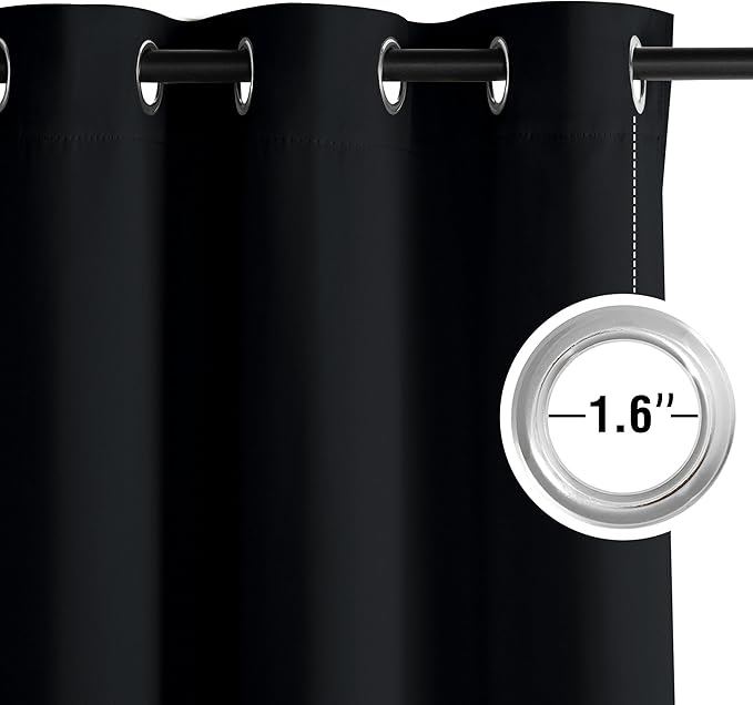 NICETOWN Room Darkening Draperies Curtains Panels, 2 Panels Black W52 x L108