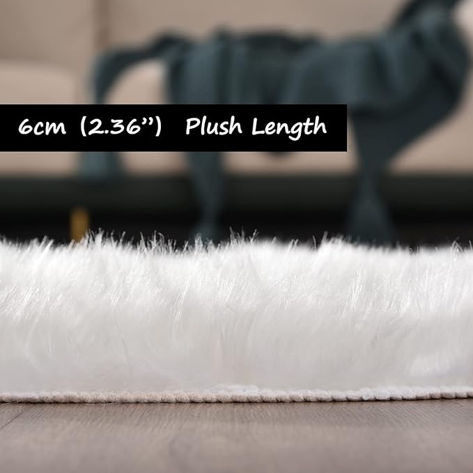 Goolela White Round Area Rug 6ft Fluffy Fuzzy Circle Sheepskin Rug for Bedroom Living Room Faux Fur Furry Carpet Luxury Plush Washable