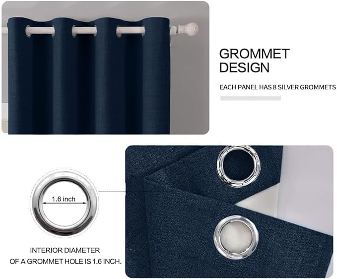 MIULEE 100% Blackout Linen Textured Curtains for Bedroom Solid Thermal Insulated Midnight Blue Grommet Room Darkening Curtains & Drapes Luxury Decor for Living Room Nursery 52 x 108 Inch (2 Panels)