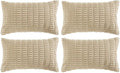 Fancy Homi 4 Packs Tan Decorative Throw Pillow Covers 12x24 Inch for Living Room Couch Bed Sofa, Beige Rustic Farmhouse Boho Home Decor, Soft Plush Striped Corduroy Square Cushion Case 30x60 cm